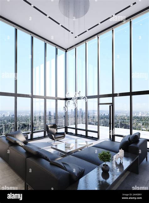 Luxury Modern Penthouse Interior With Panoramic Windows 3d Render