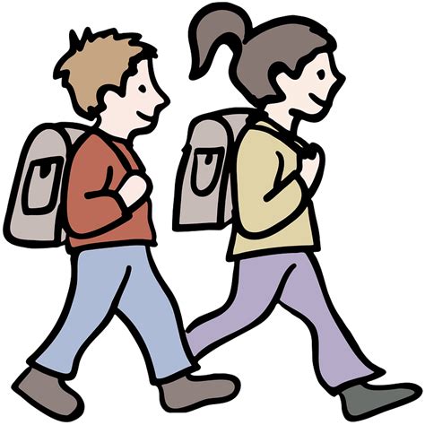 Boy And Girl Going To School Clipart School Student Line Art Png
