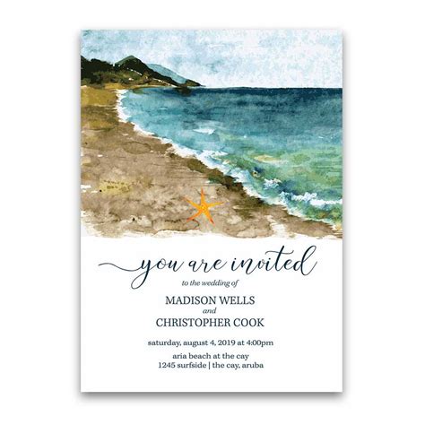 Printable Wedding Invitation Crashing Waves Watercolour Coastal Wedding