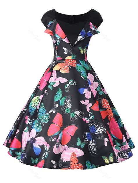 23 Off Butterfly Print Plus Size Vintage Dress Rosegal