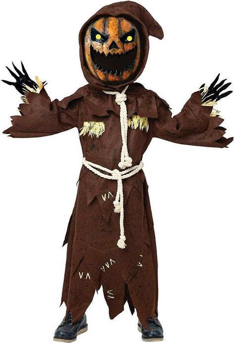 Scary Scarecrow Pumpkin Bobble Head Costume With Pumpkin Halloween Mask