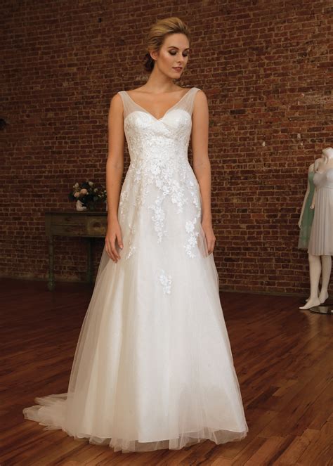 Davids Bridal Glamorous V Neck A Line Wedding Gown