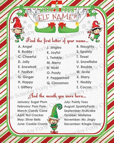 Elf Name Poster Instant Download Whats Your Elf Name Printable Sign Christmas Party Decor