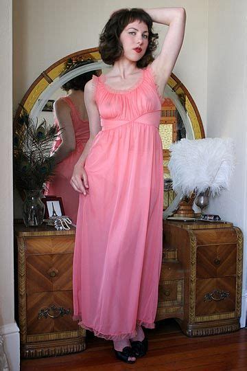 Retro Lingerie Pink Lingerie Night Gown Dress Maxi Dress Chiffon