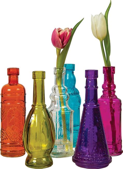Multicolor Glass Bottles 6 Piece Set Colored Glass Bottles Painted Glass Bottles Colored