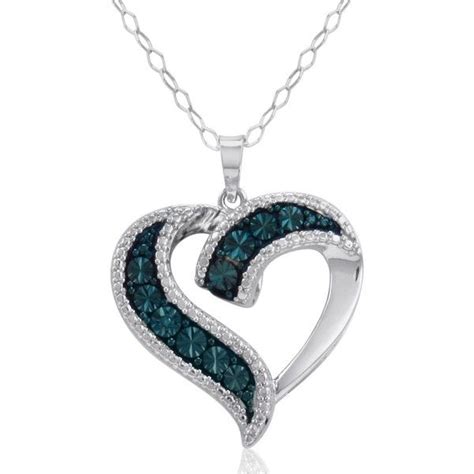 Sterling Silver Blue Diamond Heart Pendant Necklace With An 18in Chain