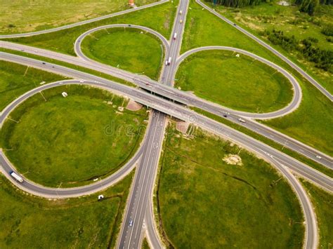 View Above Of A New Highway Road With Road Junction In Russia Stock