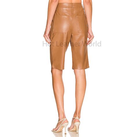 Light Brown Multi Pockets Women Hot Leather Shorts Hotleatherworld