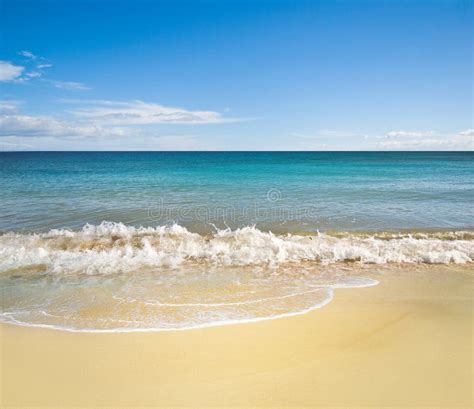 Perfect Beach In Summer With Clean Sand Blue Sky Stock Photo Image