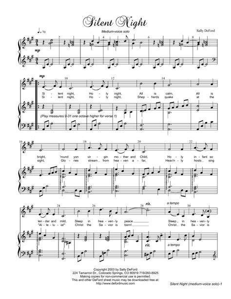 Both hands start in the first beginner position with both 1s (thumbs) on middle c. Silent Night (by Sally Deford -- Vocal Solo) nice arrangement. | Silent night sheet music ...
