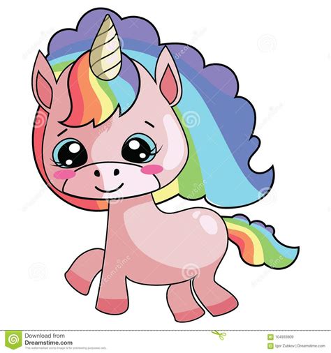 Cartoon Unicorn With A Rainbow Mane Sweet Pony Vector Illustration