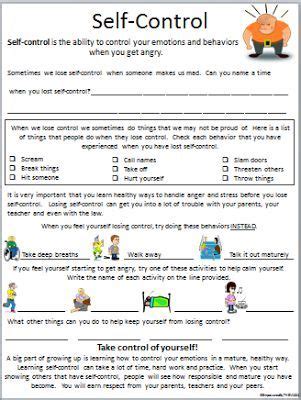 Self-Control Worksheet … … | Teaching social skills, Social skills