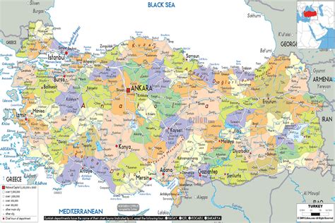 Carte touristique de la turquie. Carte du Monde Pays