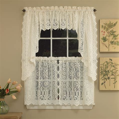 Hopewell Heavy Cream Lace Kitchen Curtain Choice Of Tier Valance Or