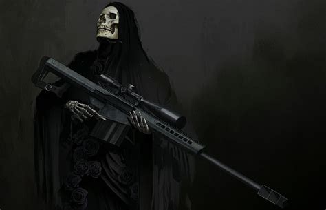 Dark Grim Reaper Skull Sniper Rifle Weapon Hd Wallpaper