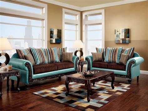 Mulligan Living Room Set Teal And Dark Brown By Furniture Of America