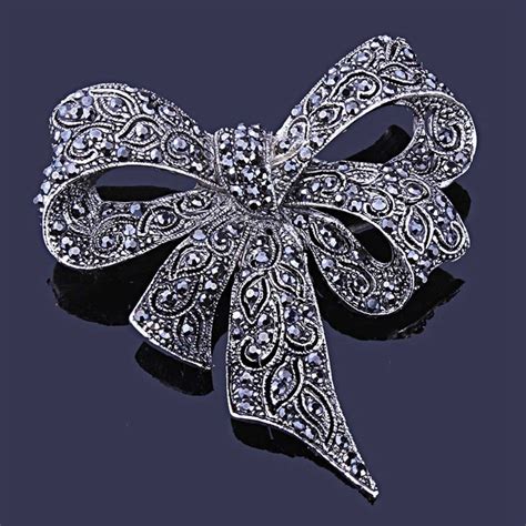 New Arrival Vintage Rhinestone Bow Brooches For Women Black Bowknot Brooch Pin Fashion Jewelry