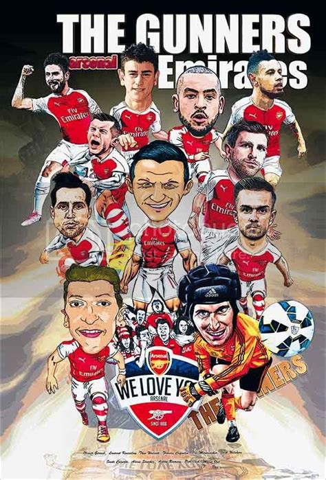 Arsenal Fc Caricature 2016 Poster 23 X34 The Gunner Uefa League