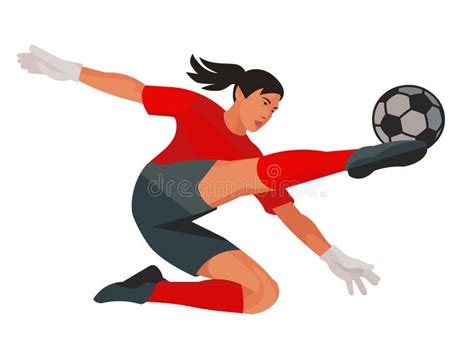 Mongolian Women S Football Girl Goalkeeper In Red Sports Uniform Kicks