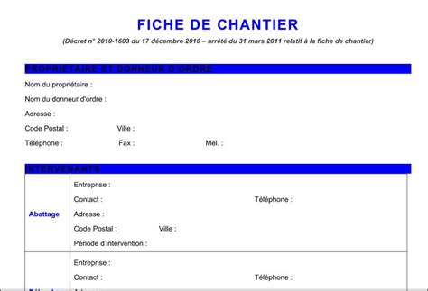 Modèle De Fiche De Chantier En Word Doc Cours Génie Civil Outils