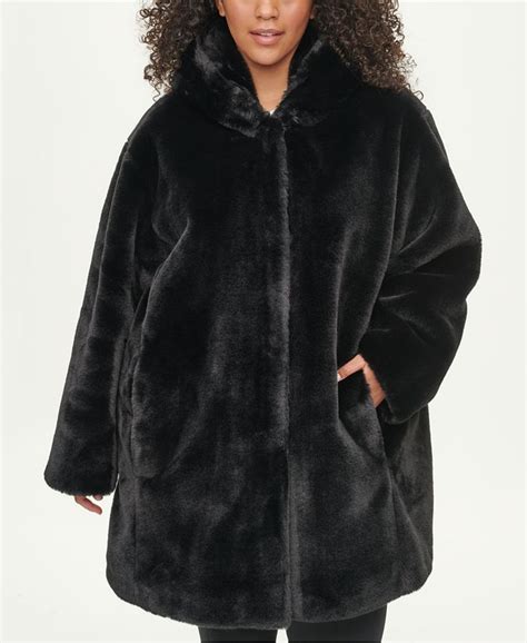 Dkny Plus Size Hooded Faux Fur Coat Macys