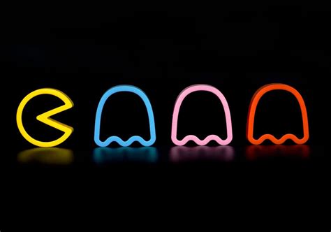 Framed Print Neon Pacman And Ghosts Retro Gaming Picture Poster Man