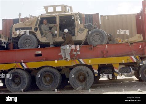 Trucks Waiting For Custom Clearance Carrying Us Military Equipments At