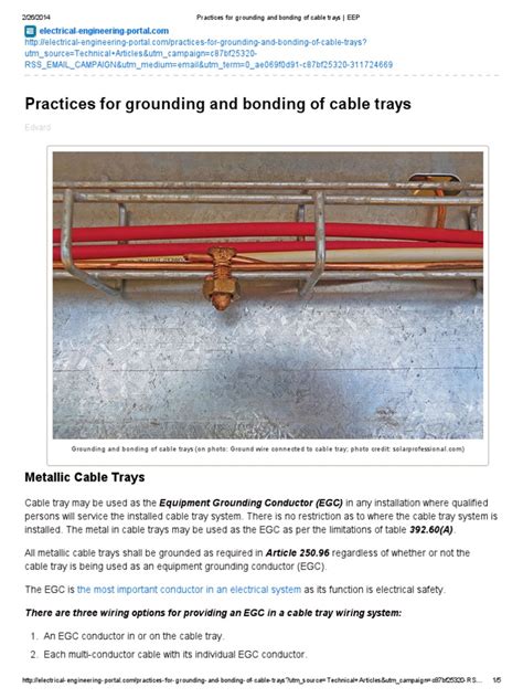 Practices For Grounding And Bonding Of Cable Trays Eep Pdf