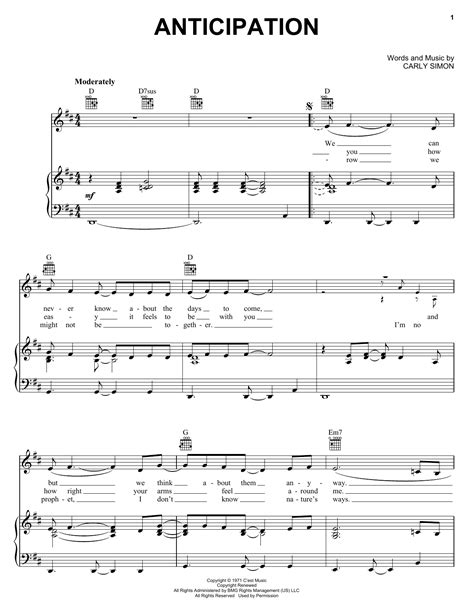 Anticipation Sheet Music Carly Simon Piano Vocal And Guitar Chords