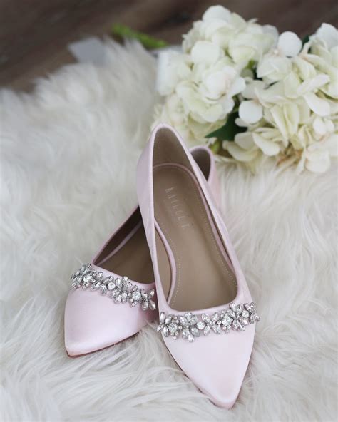 Pink Satin Pointy Toe Flats With Floral Rhinestones Embellishments In
