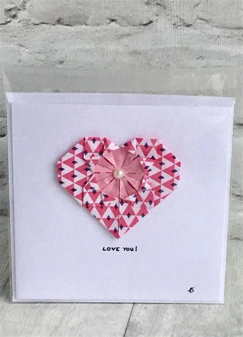 Origami Heart Valentines Card Pink Origami Heart Pink Heart Pink