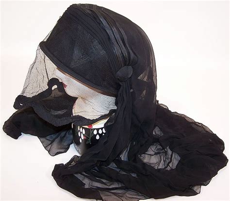 Edwardian Wwi Black Silk Veiled Mourning Bonnet Cloche Hat Side View