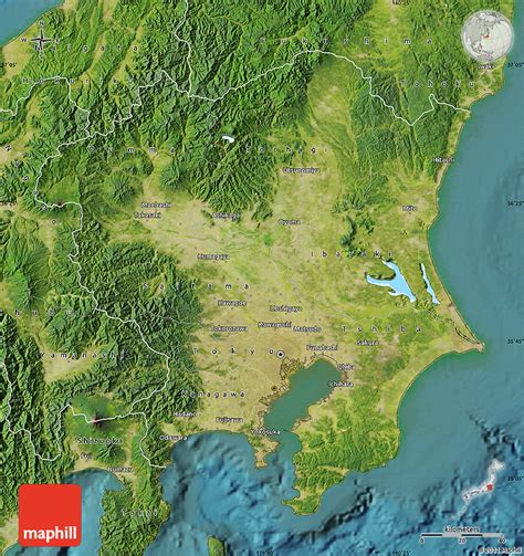 The sudden burst of severe rain caused flooding in tochigi, saitama, chiba. Satellite Map of Kanto