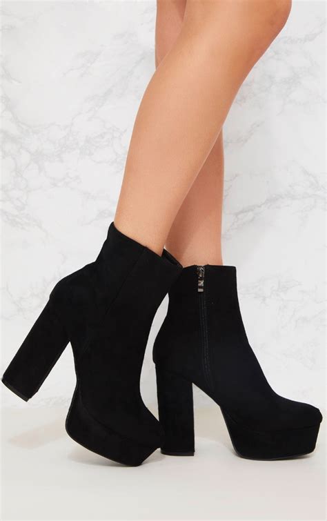 black faux suede block heel ankle boot prettylittlething usa