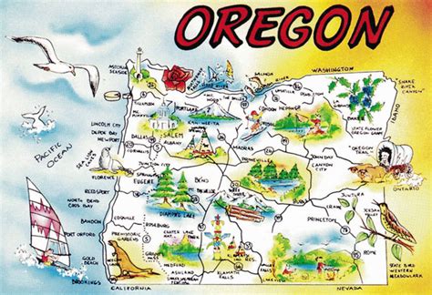 Large Tourist Illustrated Map Of Oregon State Maps Of