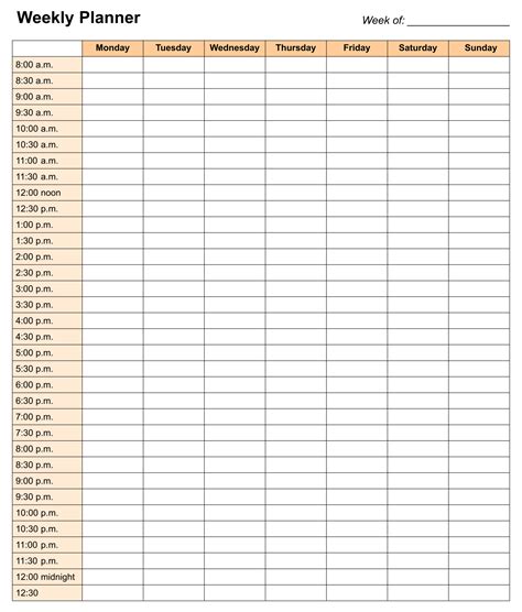Printable 24 Hour Weekly Schedule Template Printable Templates