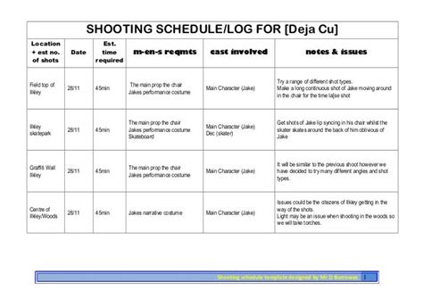 Shooting Schedule Shoot 3