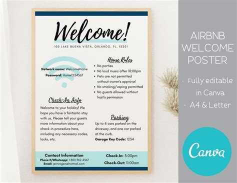 Airbnb Welcome Sign Template Airbnb Poster Editable Host Info