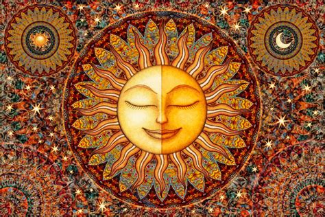 Tapestry Wall Hanging Sun Moon Celestial 28x42 By Artist Dan Morris