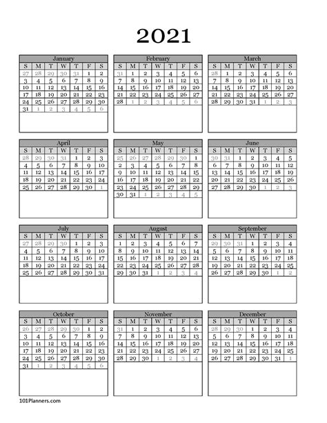 Free Printable Year At A Glance With Numbered Weeks 2021 2021 Example