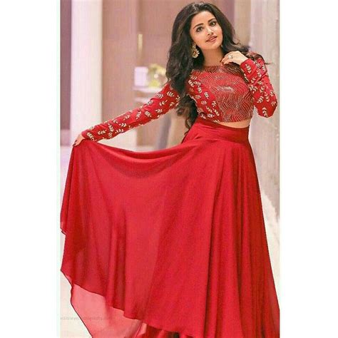 Crop Top Lehenga Red Georgette Crop Top Partywear Lehenga