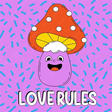 premium vector funny cartoon character groovy element funky power mushroom love rules trendy