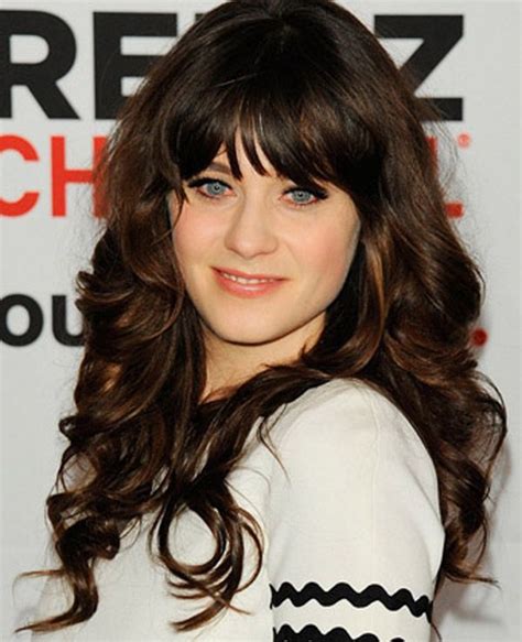 Long Layered Wavy Hairstyles With Bangs Zooey Deschanel Hair Curly