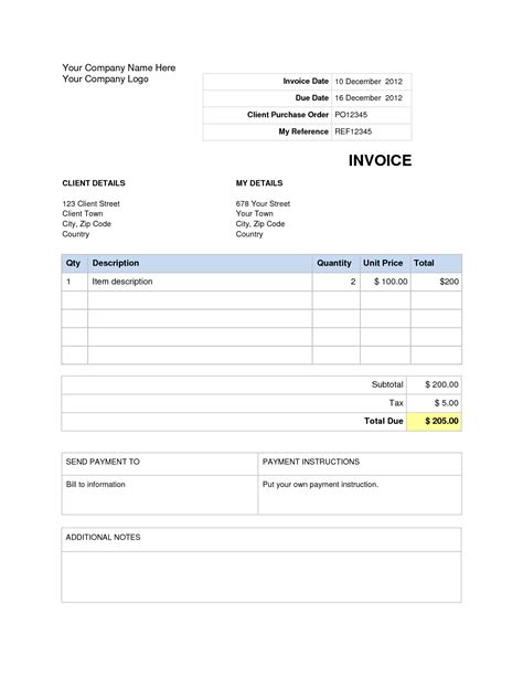 Invoice Template Word Doc Invoice Example