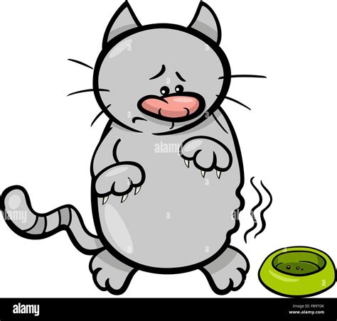 Cartoon Illustration Of Hungry Cat With Empty Bowl Stock Vector Image And Art Alamy