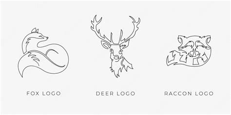 Premium Vector One Line Animals Logo Fox Deer Raccon