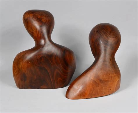 Two Modernist Figurative Carved Wood Bust Sculptures At 1stdibs