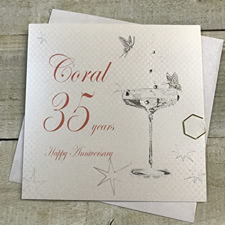 Amazon Com White Cotton Cards Bd C Coupe Glass Happy Anniversary Coral Years Handmade