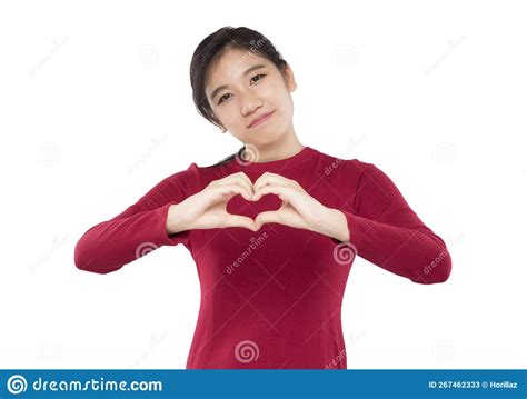 Expression And Emotion Smile Portrait Asian Woman Make Heart Symbol
