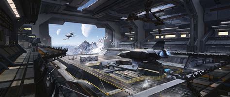 Digital Art Artwork Illustration Science Fiction Hangar Spaceship Interior Design Concept